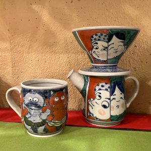 父の日ギフト🎁 有田焼『おかめひょっとこドリッパー&コーヒーポット』『手つなぎ鬼さんマグカップ』