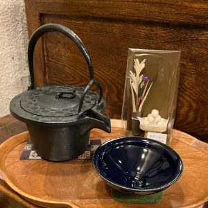 月見酒🎑に　燗鍋『市松』　京焼『瑠璃天目酒盃』
