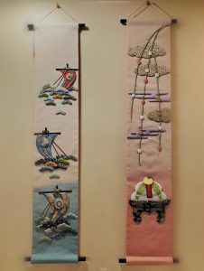 古布押絵タペストリー『門出』『鏡餅』